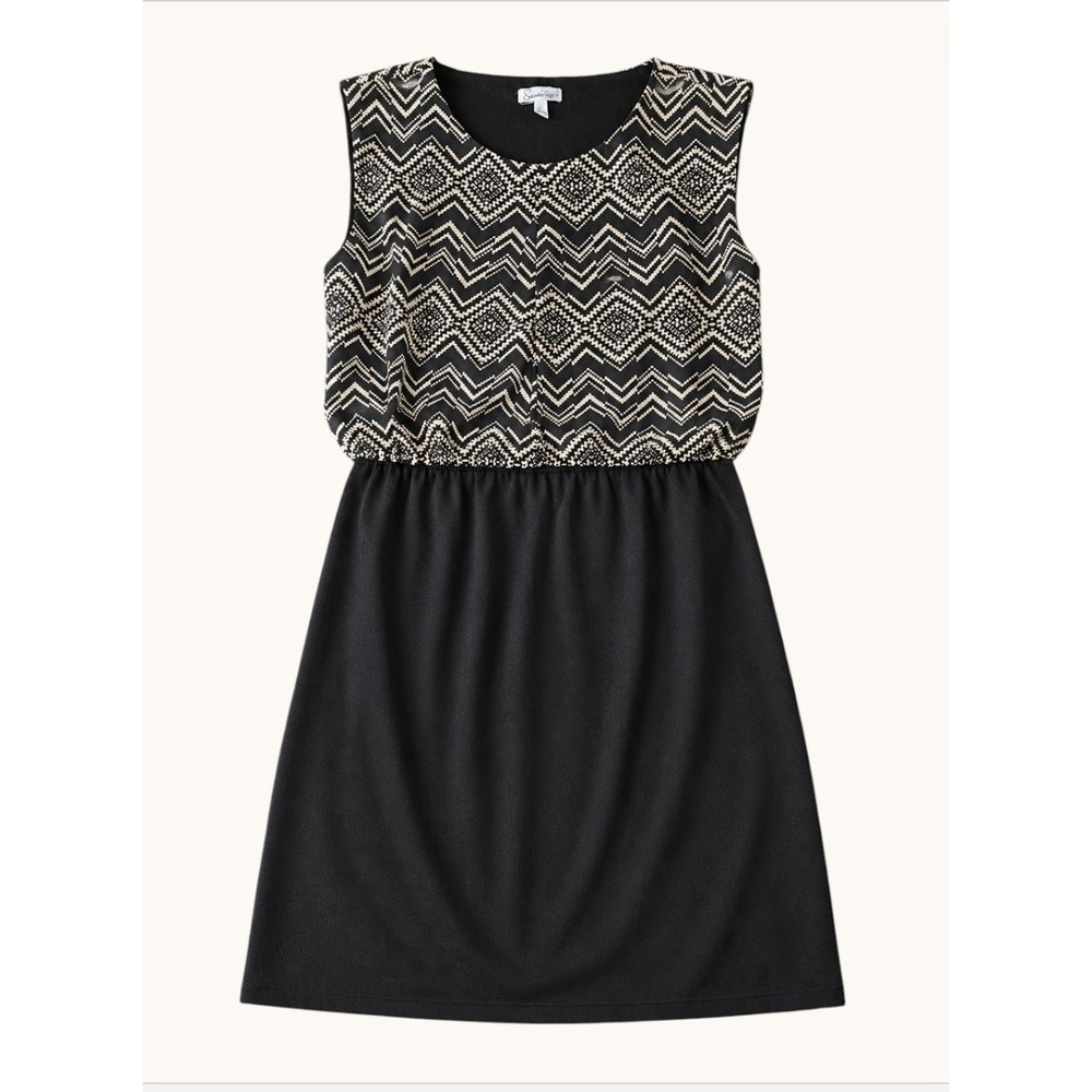 Speechless Black Geometric Chevron Blouson Sleeveless‎ Mini Dress Mod Small